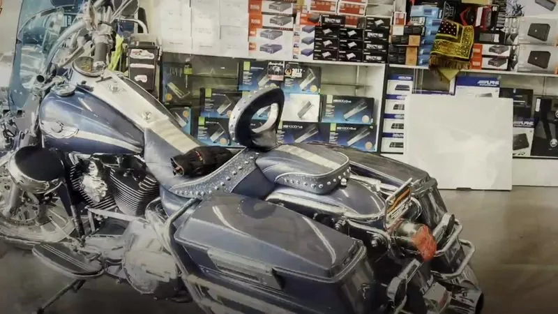 Harley bagger in the Carson showroom