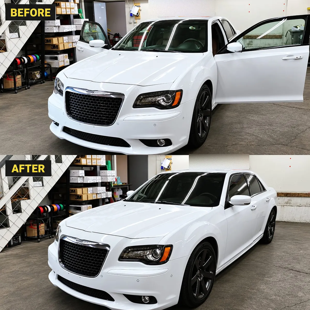 3M ceramic window tint on this Chrysler 300, before and after